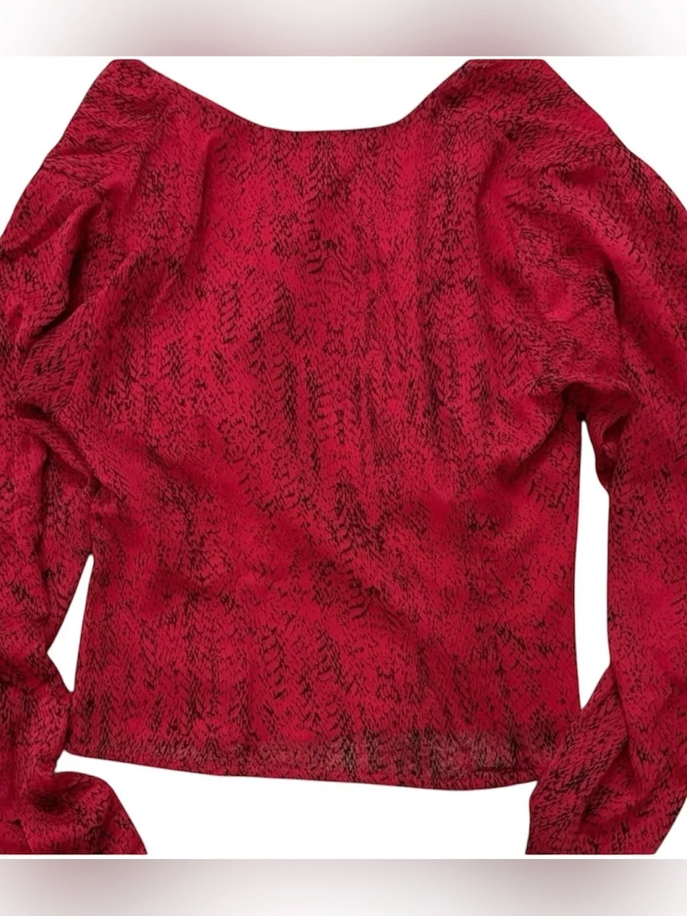 Banana Republic Red Black Abstract Print Puff Sleeve Crop Top Size 8